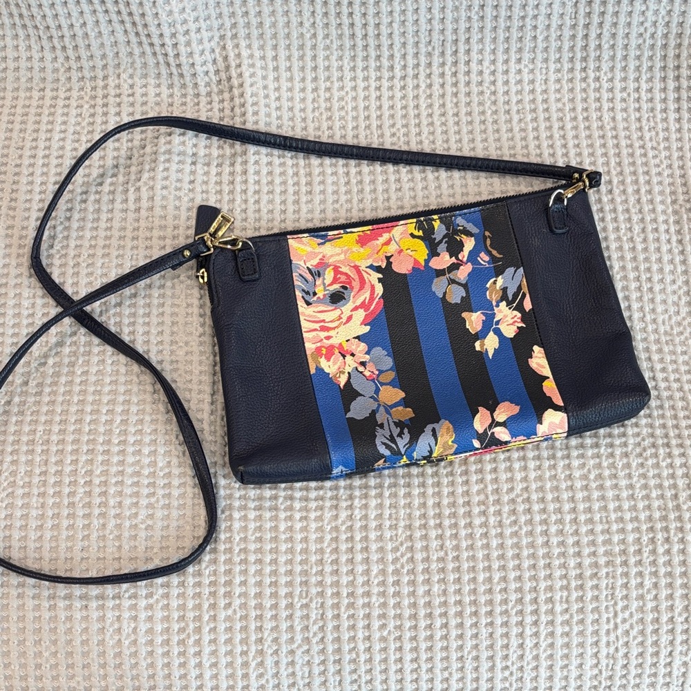 Isaac Mizrahi Navy Crossbody with Floral Stripe Panel